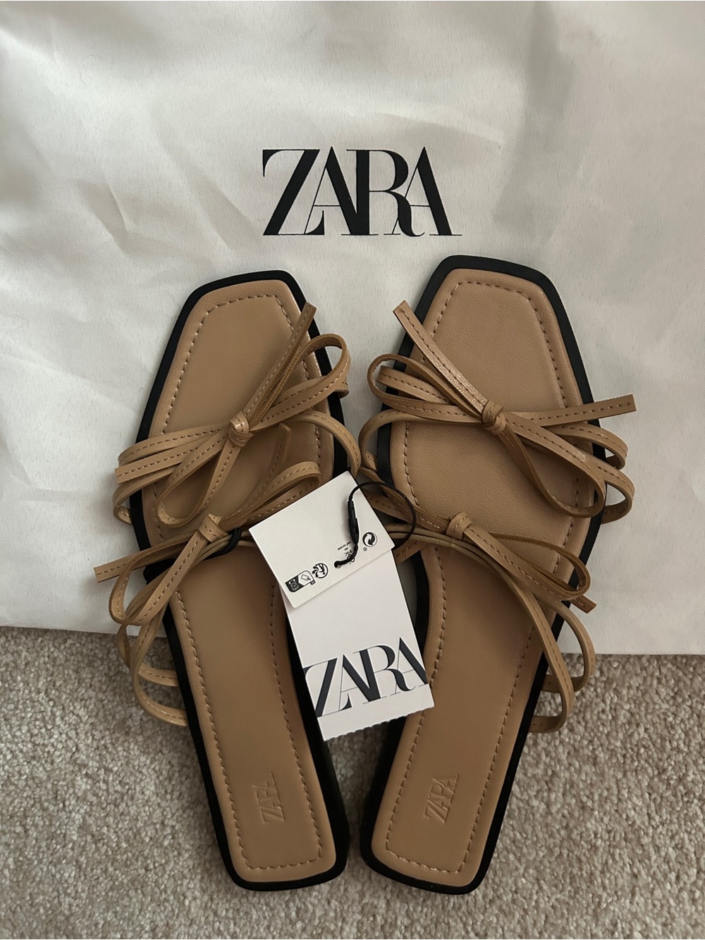 Zara Bow Trim Flat Sandals - Picture 3 of 5